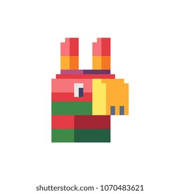 Colorful pinata Mexican horse for candy party game, traditional birthday toy. Pixel art icon. Isolated vector illustration. 8-bit sprite. Design stickers, logo, mobile app.