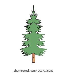 Colorful pine tree doodle over white background vector illustration