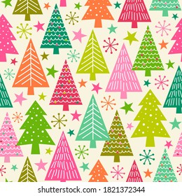 Colorful pine tree seamless pattern.