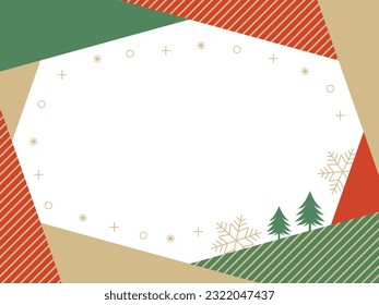 Colorful Pine Tree and Snowflake Geometric Christmas Frame