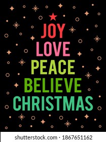 Colorful pine tree typography design for chistmas greeting card, banner, poster or postcard.