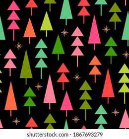 Colorful pine trees seamless pattern for christmas and new year background.