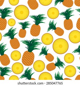 colorful pineapple fruits and half fruits seamless pattern eps10