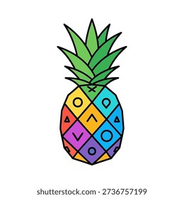 A colorful pineapple with a green leafy top