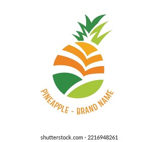 Colorful Pineapple logo icon vector design template. Pineapple Farm logo idea. Symbol of fresh food, sweet, summer, vitamin, healthy. Perfect for natural farm products, organic agricultural products.
