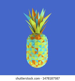 Colorful Pineapple on Isolated Background. Vibrant Low Poly Vector 3D Rendering