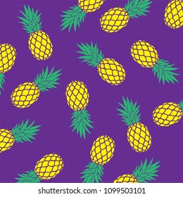 Colorful pineapple pattern on purple background. Fruit concept