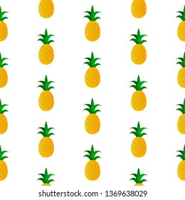 Colorful pineapple seamless pattern isolated on white. Vector illustration.