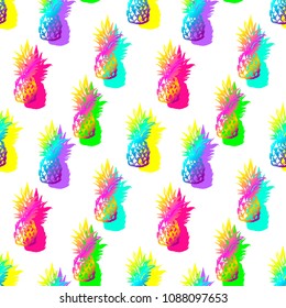 Colorful pineapple seamless pattern. Vector illustration.