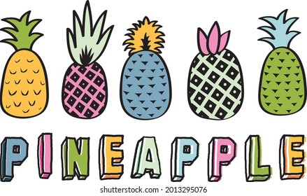 Colorful Pineapple Tropical Design Elements