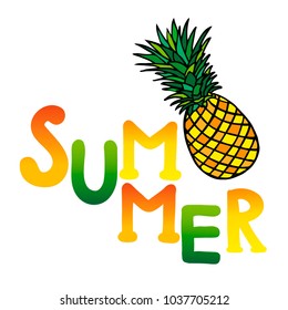 Colorful Pineapple Tropical Fruit. Vector Illustration. Summer Time Design Element, Summer card, Banner.