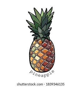 Colorful Pineapple Tropical Fruit. Vector Illustration. Summer Time Design Element, Card, Banner.