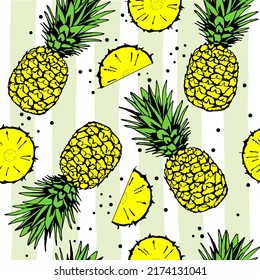 Colorful pineapple vector background. Cute summer pattern. Seamless textile illustration.