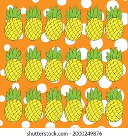 Colorful Pineapple, Vector illustration orange background