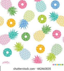 Colorful pineapples and sliced pineapples seamless pattern vector.