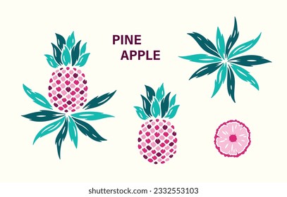 Conjunto de vectores de piñas coloridas. Fruta tropical. Iconos de siluetas de piña