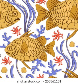 Colorful pinecone fish seamless pattern in vector format