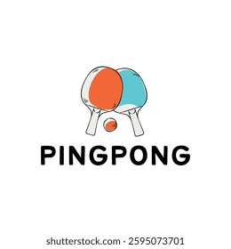 Colorful Ping Pong Logo – Hand-Drawn Table Tennis Paddles and Ball Illustration for Sports, Clubs, and Tournaments