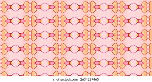 Colorful pink abstract floral pattern with symmetrical design.