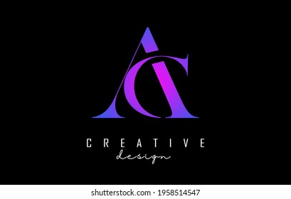 Colorful pink and blue AC a c letter design logo logotype concept with serif font and elegant style. Vector illustration icon with letters a and c.