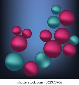 Colorful pink and blue balls casting shadow on each other. Vector abstract illustration.