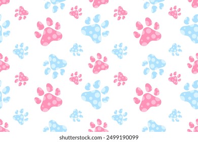 Colorful Pink And Blue Cute Cat Or Dog Paw Pattern Background. Wallpaper. Vector Illustration