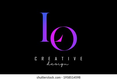 Colorful pink and blue LO l o letter design logo logotype concept with serif font and elegant style. Vector illustration icon with letters L and O.