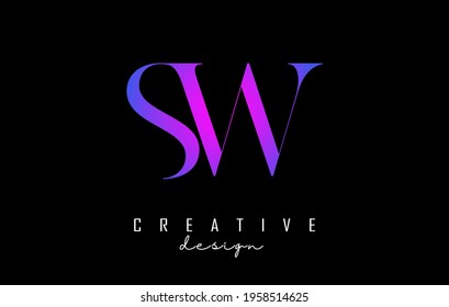 Colorful pink and blue SW s w letter design logo logotype concept with serif font and elegant style. Vector illustration icon with letters S and W.