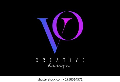 Colorful pink and blue VO v o letter design logo logotype concept with serif font and elegant style. Vector illustration icon with letters v and o.