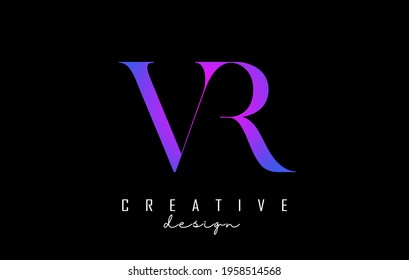 Colorful pink and blue VR v r letter design logo logotype concept with serif font and elegant style. Vector illustration icon with letters v and r.
