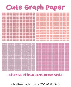 Colorful pink color geometric plaid seamless pattern set. Hand drawn style square gingham background collection. Check Wallpaper. checker mosaic grid tartan texture bundle. Graph paper. Girl, child