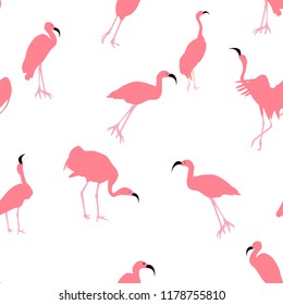 Colorful pink flamingo isolated on white background. Seamless pattern. Vector Illustration. EPS10