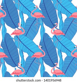 Colorful Pink Flamingo Seamless Pattern Background. Vector Illustration. EPS10
