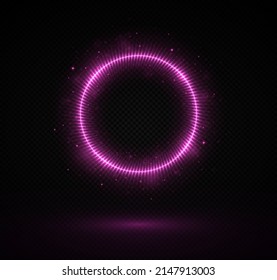 Farbige rosa Rahmen mit Lichteffekten. Abstraktionsneon leuchtender Kreis auf dunklem Hintergrund. 