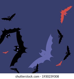 Colorful Pink Gothic Motion Red Bats Vector Illustration. Night Creepy Attack Purple Halloween Art Illustration. Print Scary Retro Spooky Flying Bats Art Pattern. Chaos Black Eyes Sky Wallpaper.