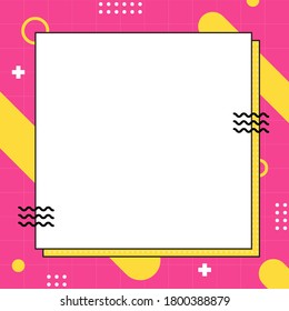 Colorful pink memphis style in square size. Abstract creative background. Template for advertising or banner with copy space for text. Modern graphic design illustration.