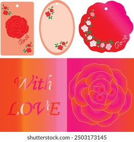 bunte rosa alte Rose orange Farbverlauf hängen Tag und Karte Vintage Rose Blume für Mädchen Frauen Kind Produkt-Design hängen Tag Design Vektor-Symbol Illustrator für Liebe und Festtage