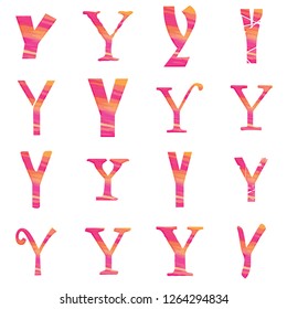 Colorful pink & orange painted assorted letter Y set vector design illustration with a cute brush stroke style isolated on a white background
