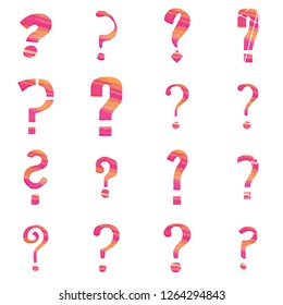 Colorful pink & orange painted assorted question mark sign symbol character set vector design illustration with a cute brush stroke style isolated on a white background