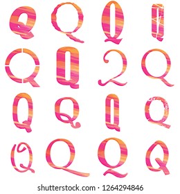 Colorful pink & orange painted assorted letter Q set vector design illustration with a cute brush stroke style isolated on a white background