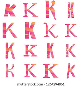 Colorful pink & orange painted assorted letter K set vector design illustration with a cute brush stroke style isolated on a white background