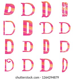 Colorful pink & orange painted assorted letter D set vector design illustration with a cute brush stroke style isolated on a white background