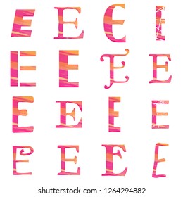 Colorful pink & orange painted assorted letter E set vector design illustration with a cute brush stroke style isolated on a white background