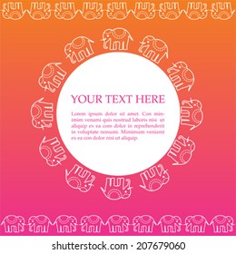 Colorful pink and orange traditional Indian henna elephant banner design with space for text