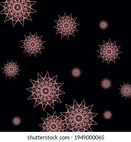 Colorful Pink Sharp Christmas Stars Background. Gothic Chaotic Winter Mystery Winter Ornament. Black Girl New Year Folk Snowflakes Sky Wallpaper. MandalaCold Print Dark Sharp Wallpaper.