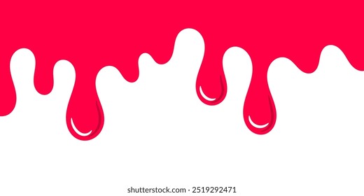 Colorful pink slime melts on white background. Delightful pink ice cream melts. Shiny pink paint dripping on white background.