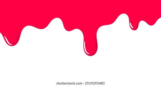 Colorful pink slime melts on white background. Delightful pink ice cream melts. Shiny pink paint dripping on white background.