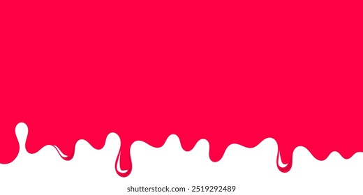 Colorful pink slime melts on white background. Delightful pink ice cream melts. Shiny pink paint dripping on white background.
