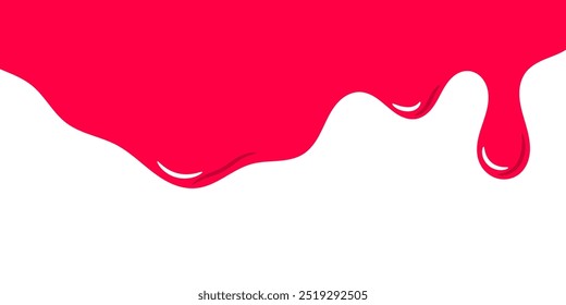 Colorful pink slime melts on white background. Delightful pink ice cream melts. Shiny pink paint dripping on white background.