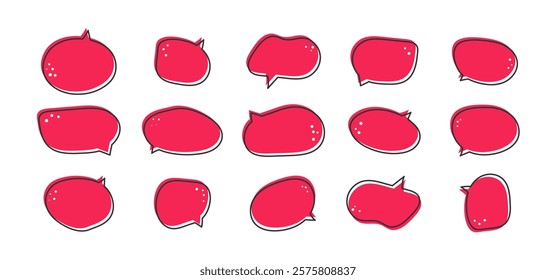 Colorful pink speech balloons set for communication. Vector illustration isolated on white background
